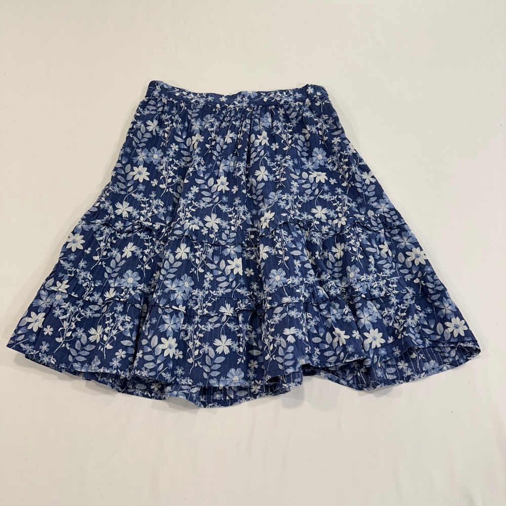 Gap Tiered Floral Skirt Kids Size 10 Blue White Cotton Ruffle | Cottagecore